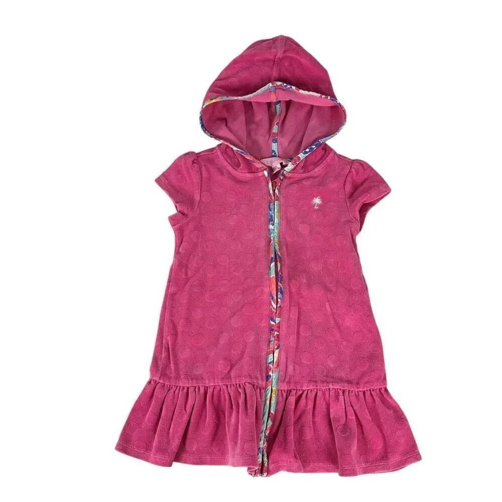 Lilly Pulitzer Girls Swim Cover Up Full Zip Hooded Pink Terry Cloth Size Small 4